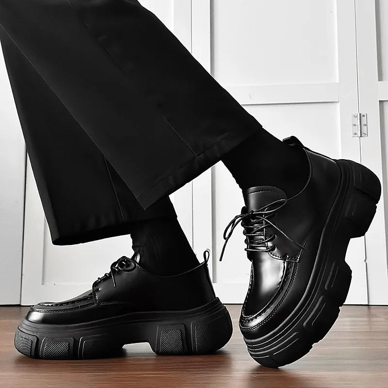 Black Casual Platform Leather Sneakers