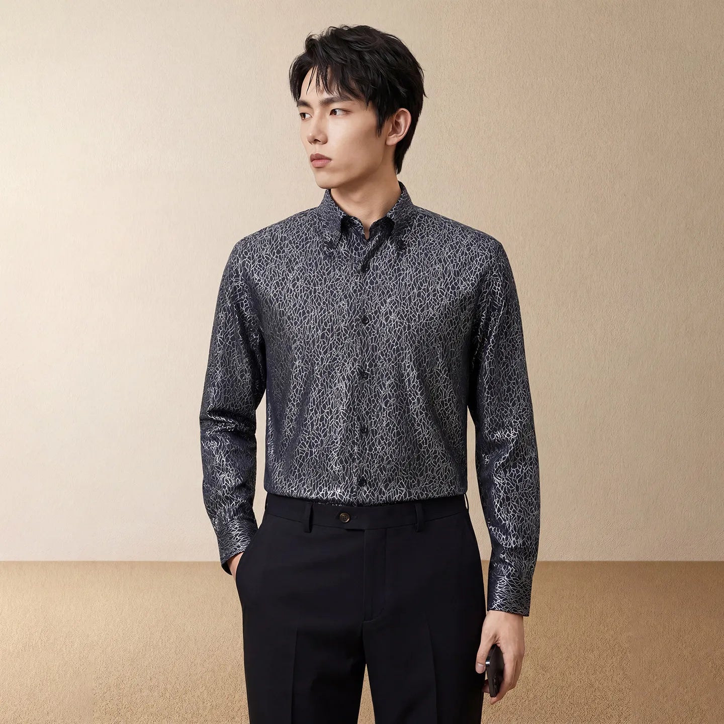 Black Geometric Long Sleeve Shirt