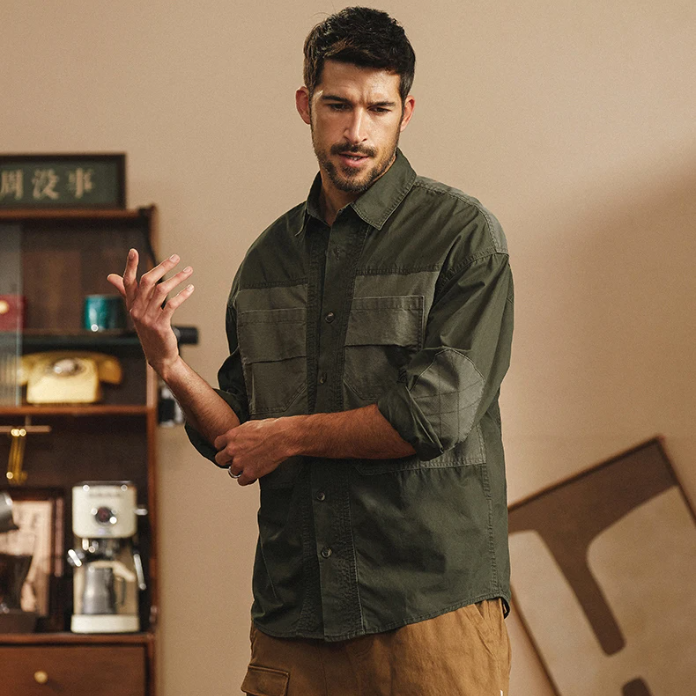 Patchwork Utility Casual Workwear Shirt
