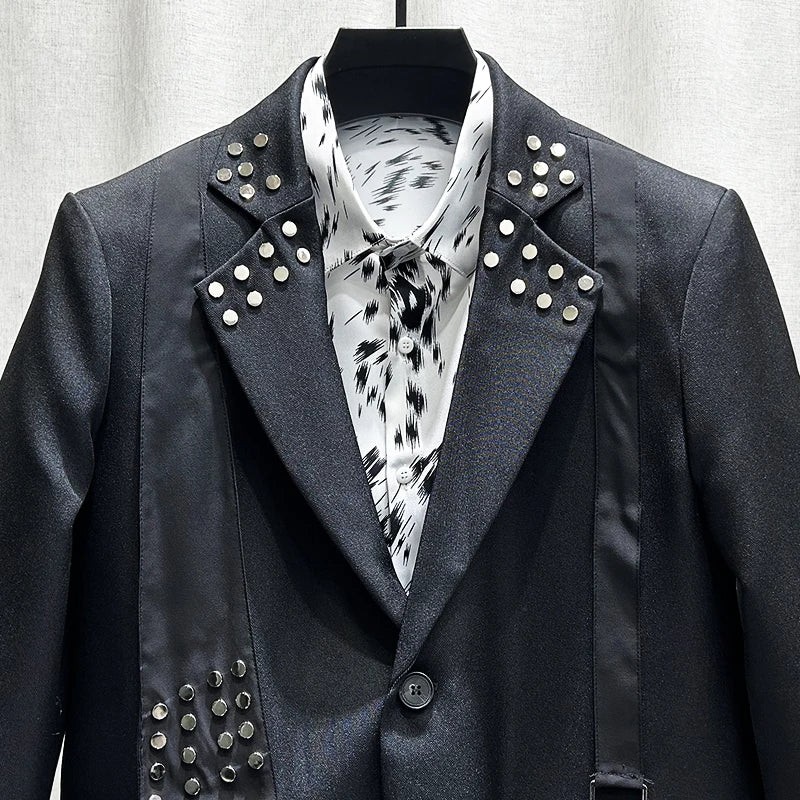 Black Color Metal Rivet Design Blazer