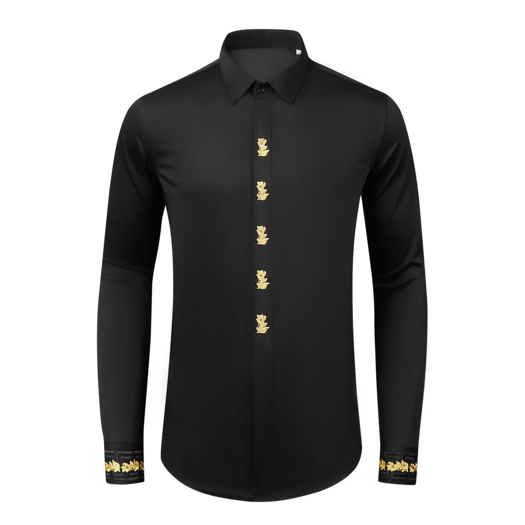 Chinese Style Gold Flower Embroidered Shirt