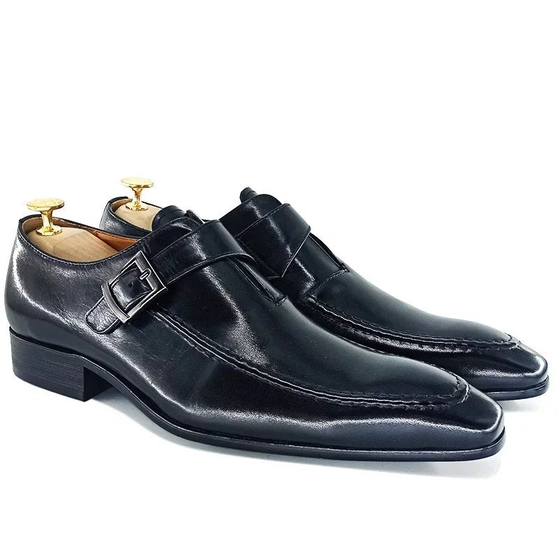 Solid Black Shiny Monk Dress Shoes