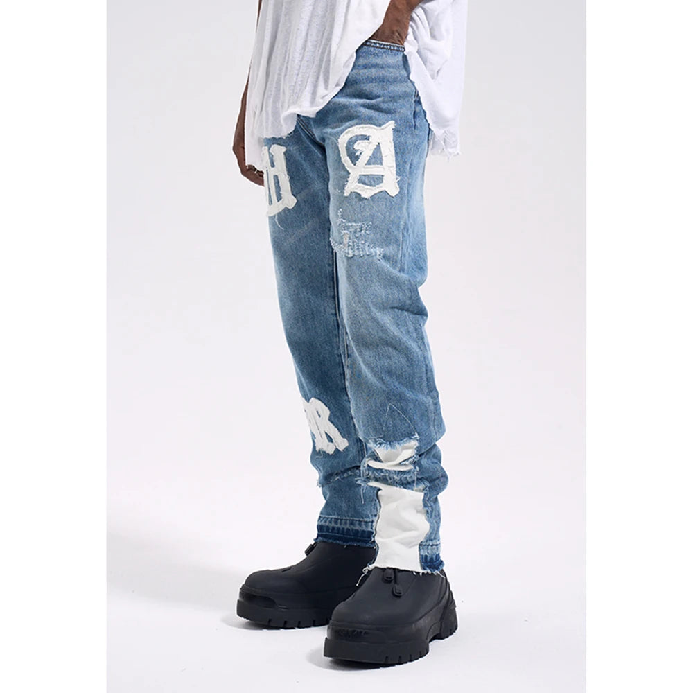 Y2k Streetwear Patchwork Letter Straight Jeans