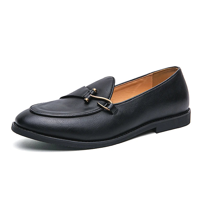 Artificial Leather Hook Buckle Loafers