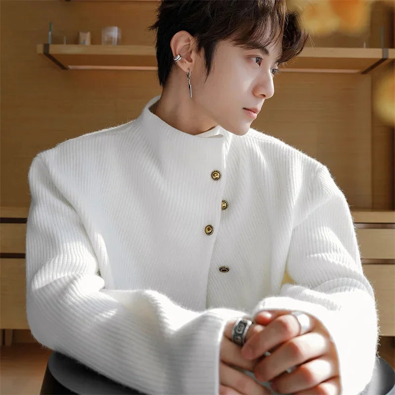 Half-Turtleneck Button Design Sweater