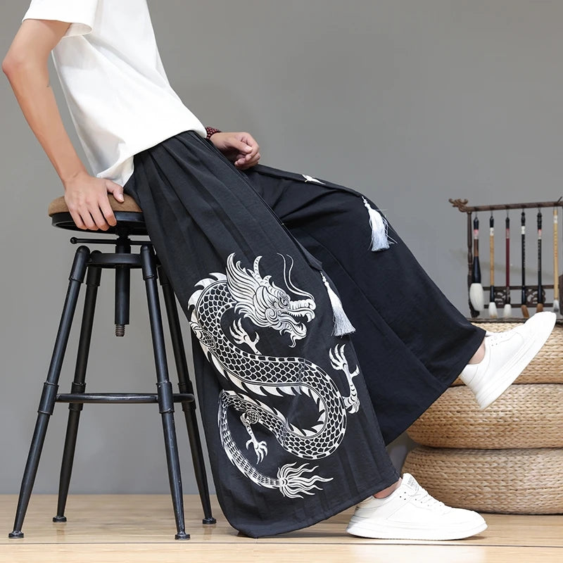 Dragon Printing Loose Wide Leg Pants
