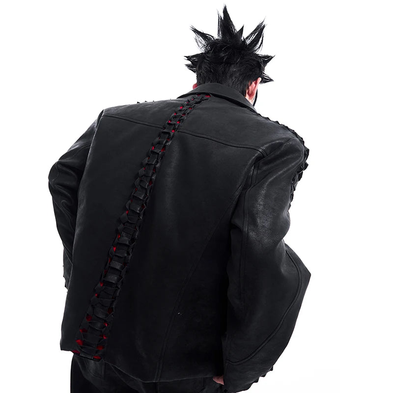 Skeleton Hollow PU Leather Jacket Set