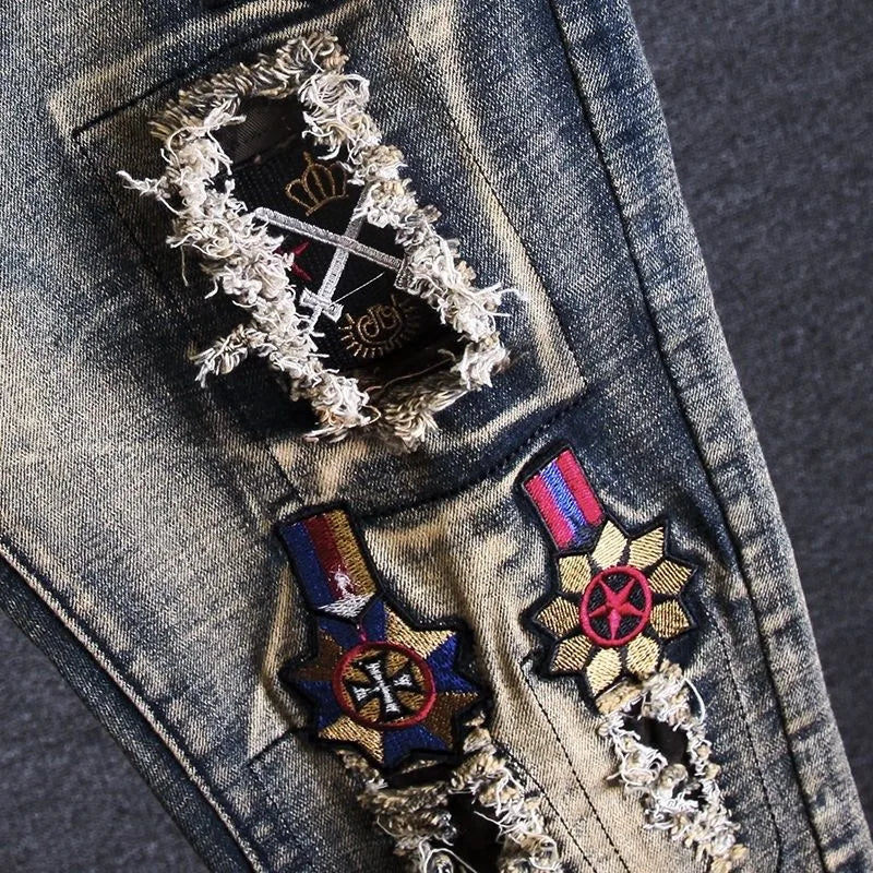 Embroidered Patch Straight Leg Jeans