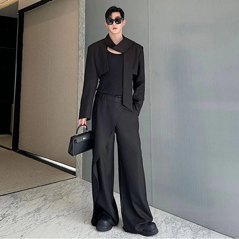 Solid Black Short Wrap Pants Set