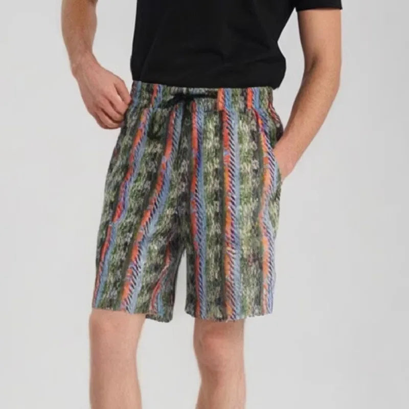 Loose Printed Pattern Drawstring Shorts