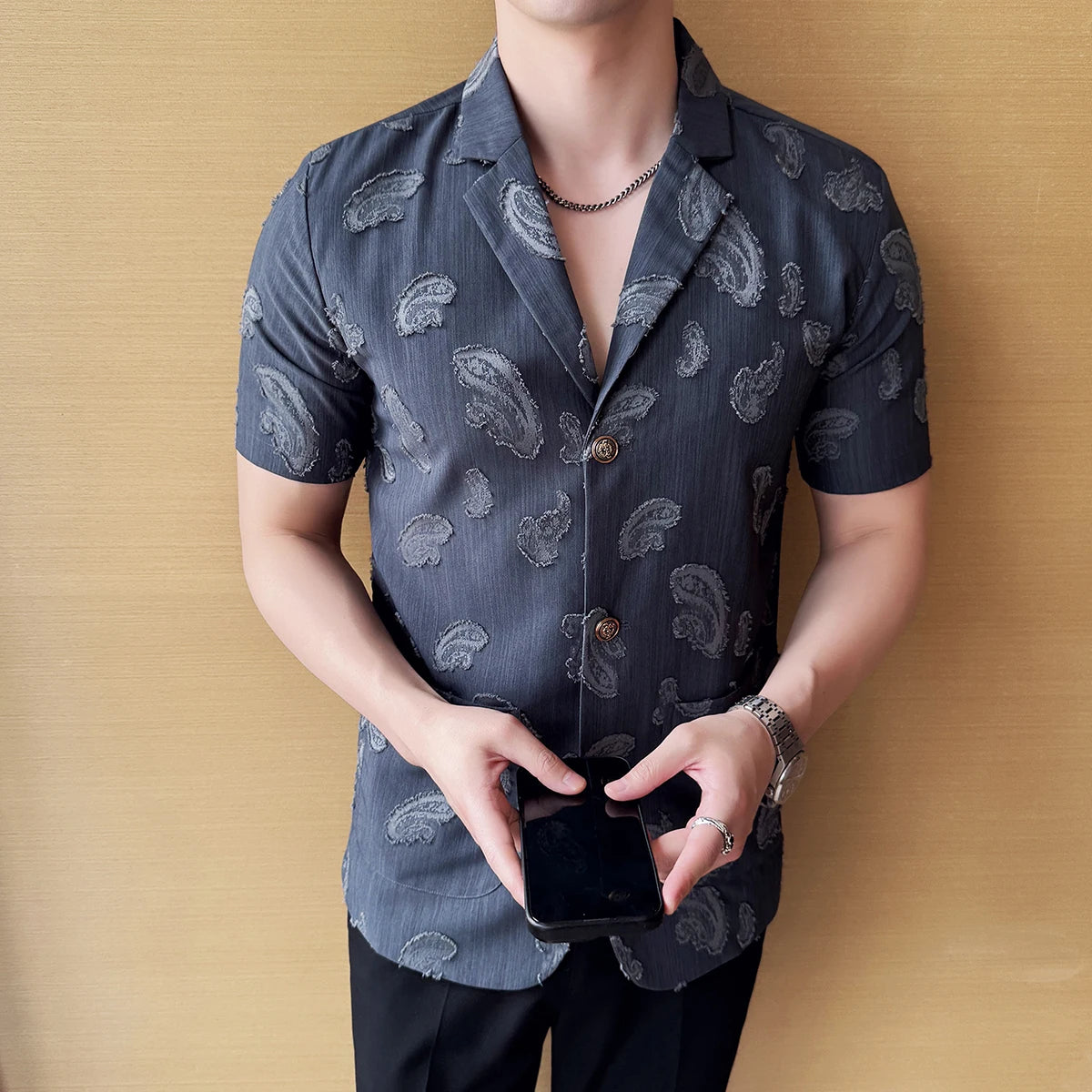 Fashion Paisley Jacquard Casual Shirt