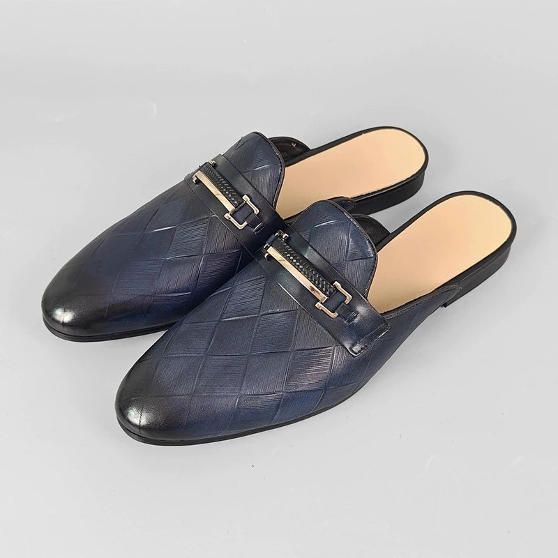 Diamond Pattern Metal Appliques Mules Shoes