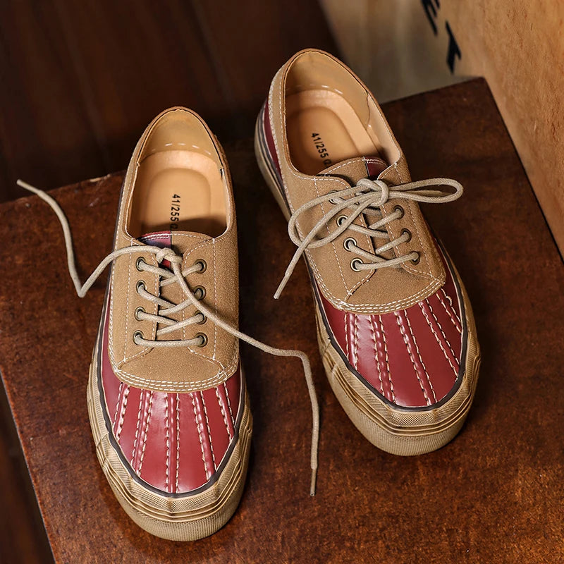 Split Leather Non-Slip Lace-Up Sneakers