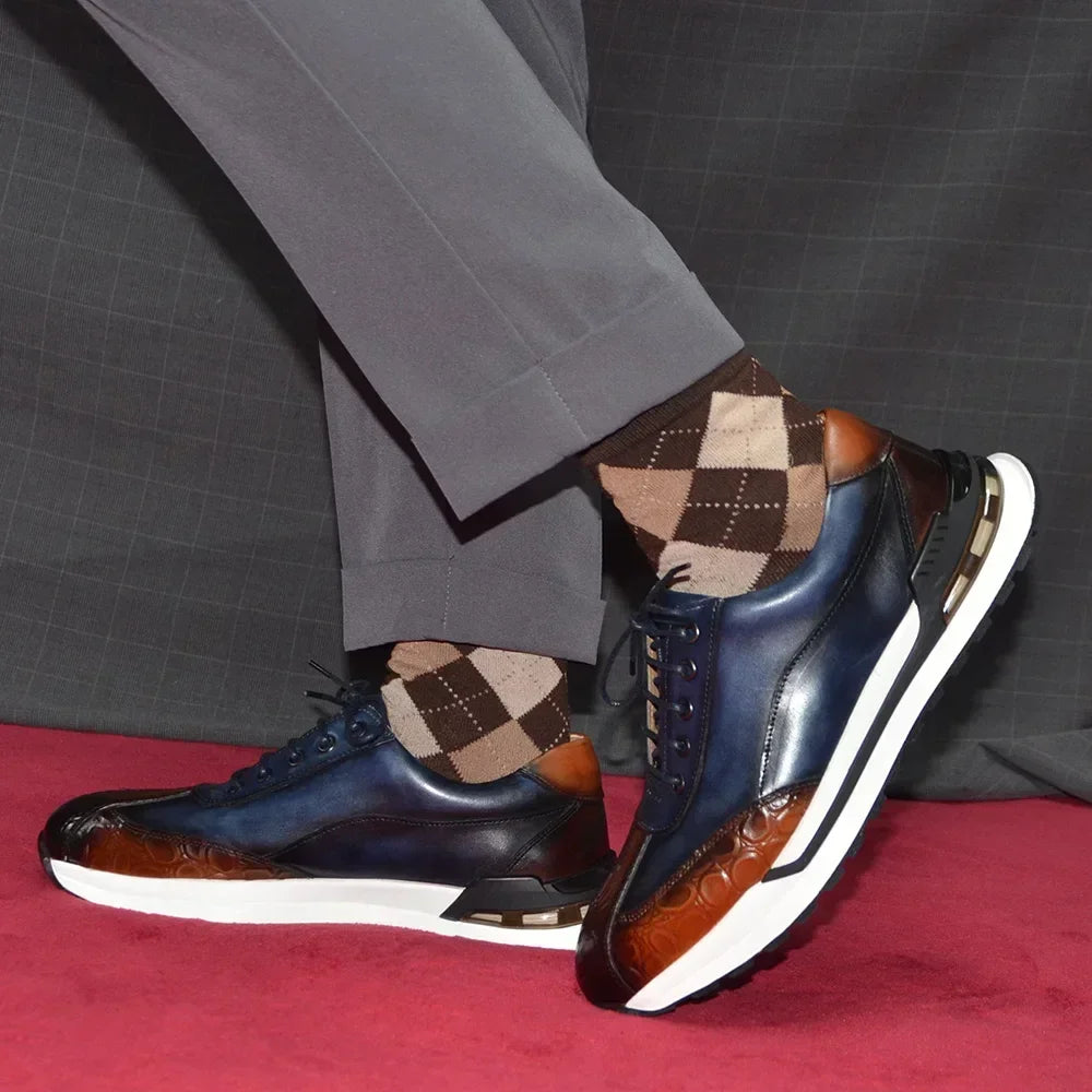 Double Color Crocodile Print Men's Shoes