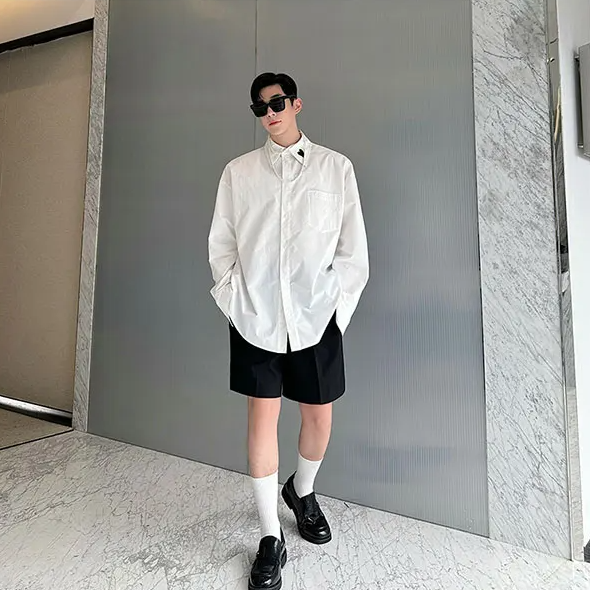 Lapel Heart Pattern Embroidery Shirt