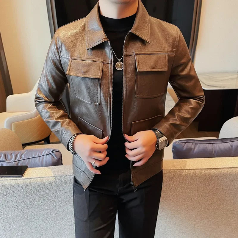 Structured Multi-Pocket Leather Jacket