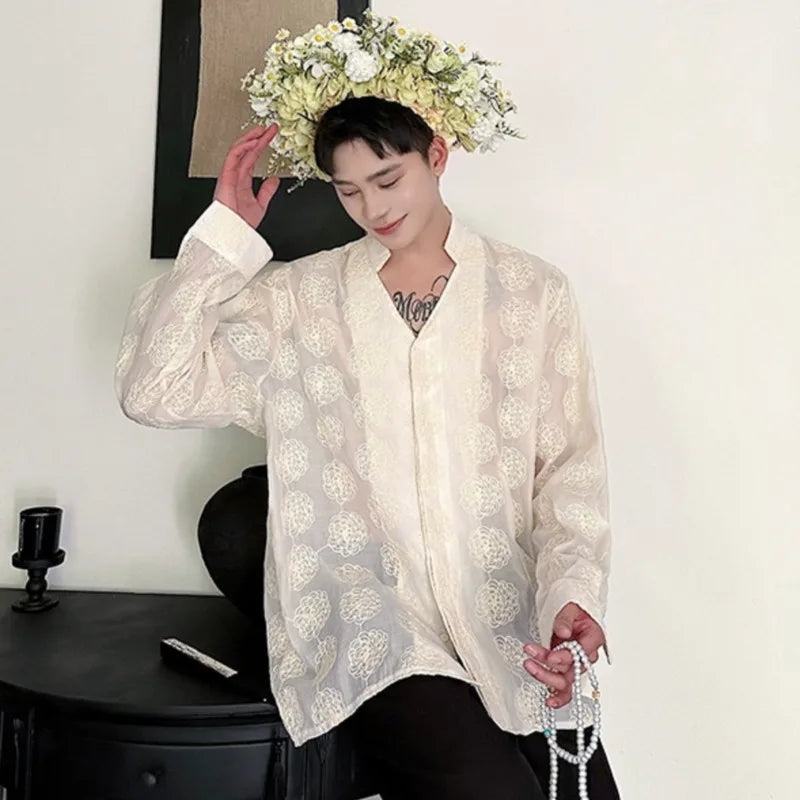 See Through Embroidery Flower Shirt
