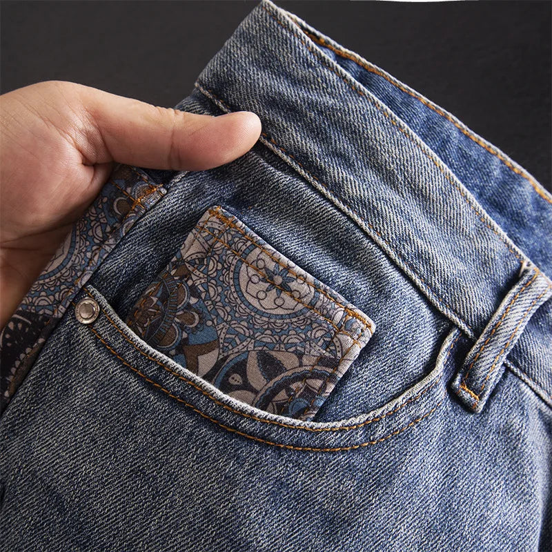 Patchwork Geometric Pattern Design Jeans