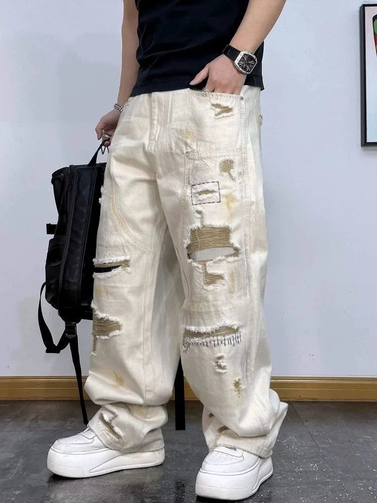 White Ripped Distressed Men's Jeans