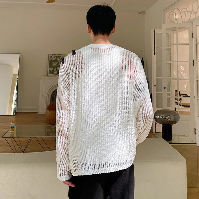 Mesh Round Neck Long Sleeve T-Shirt