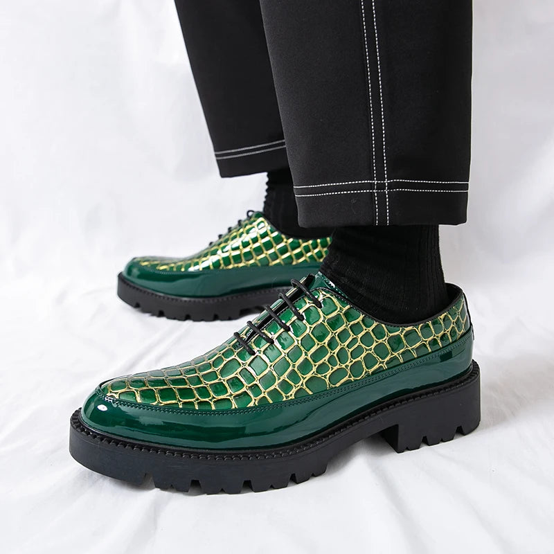 Luxury Crocodile Pattern Platform Oxford Shoes