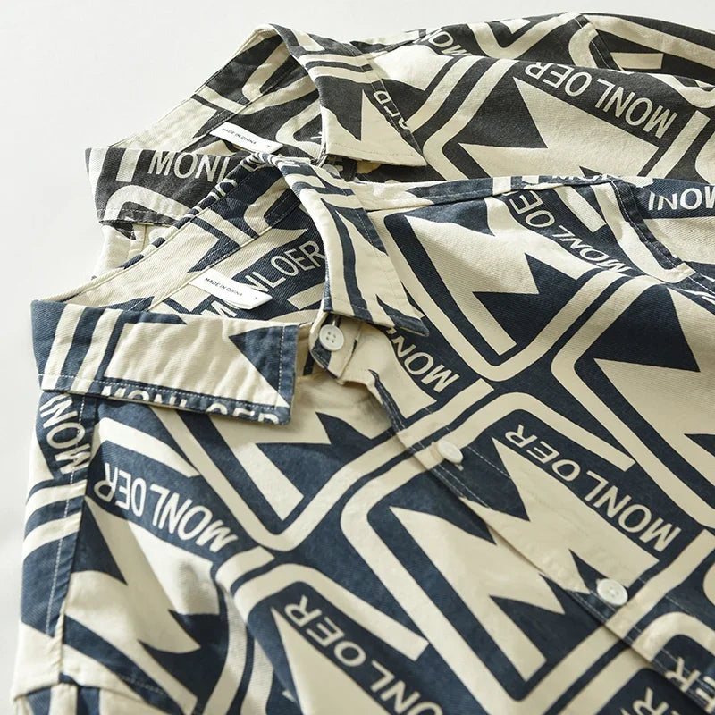 Letter Print Cotton Long Sleeve Shirt