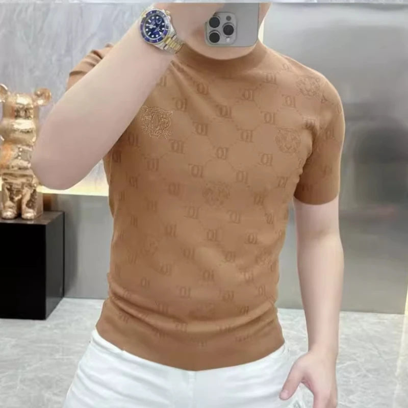 Jacquard Knitted Ice Silk Breathable T-Shirt