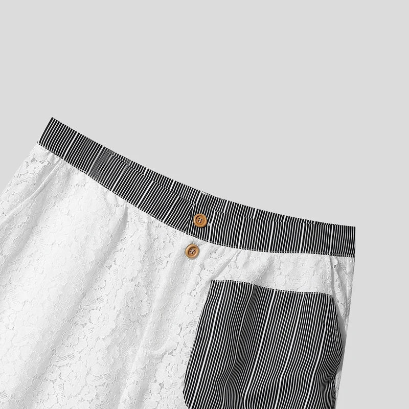 Lace Striped Patchwork Casual Shorts