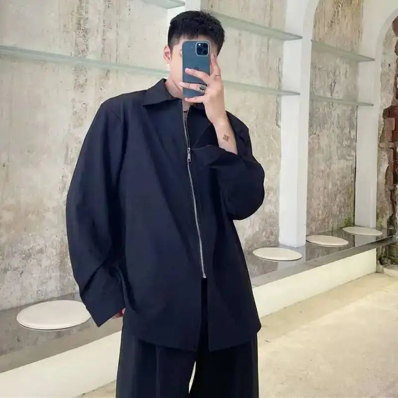 Loose Solid Zipper Closure Shirt