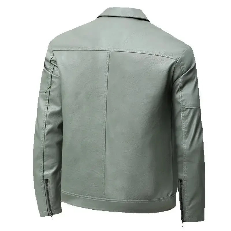Solid Moto Biker Turn Down Collar Jacket