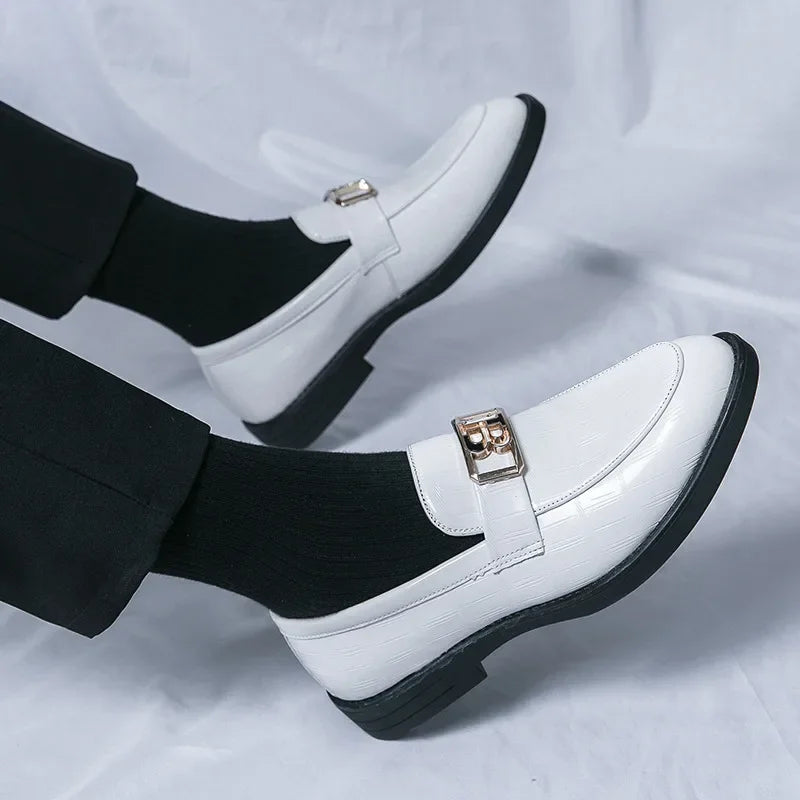 B Letter Appliques Crocs Skin Loafers