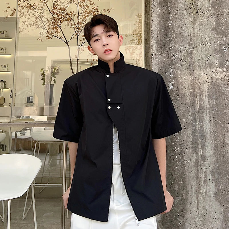 Casual Solid Stand Collar Zipper Shirt