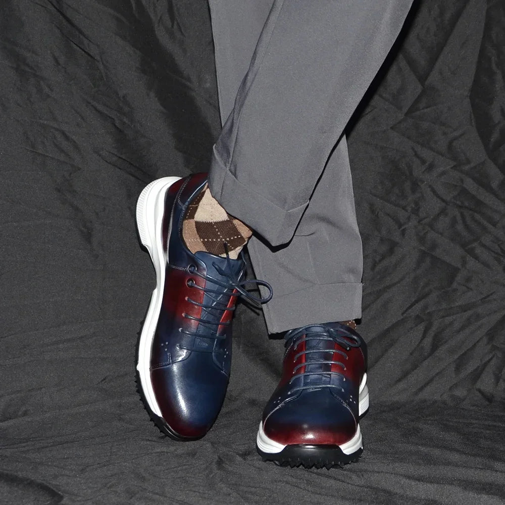 Burgundy with Blue Genuine Leather Shoes