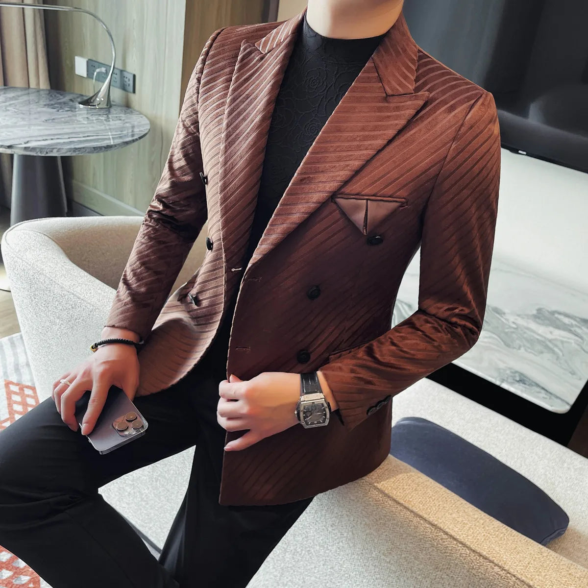 Striped Style Double Breasted Blazer