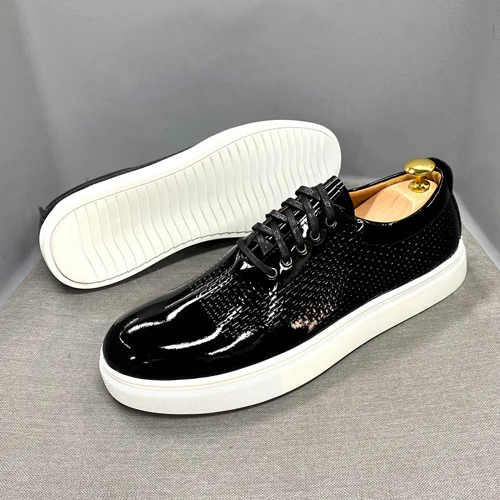 Black Patent Leather Lace-Up Sneakers