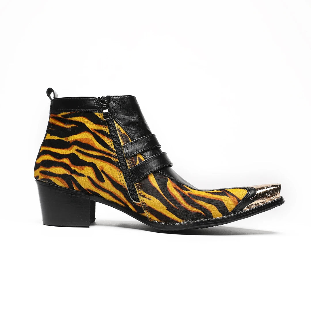 Tiger Printed Pattern Black Boots