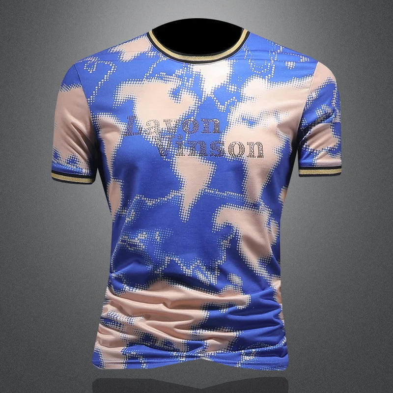 Gradient Abstrac Printed Rhinestone T-Shirt