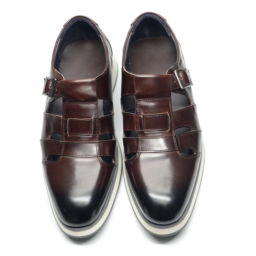 Hollow Genuine Leather Buckle Shoes