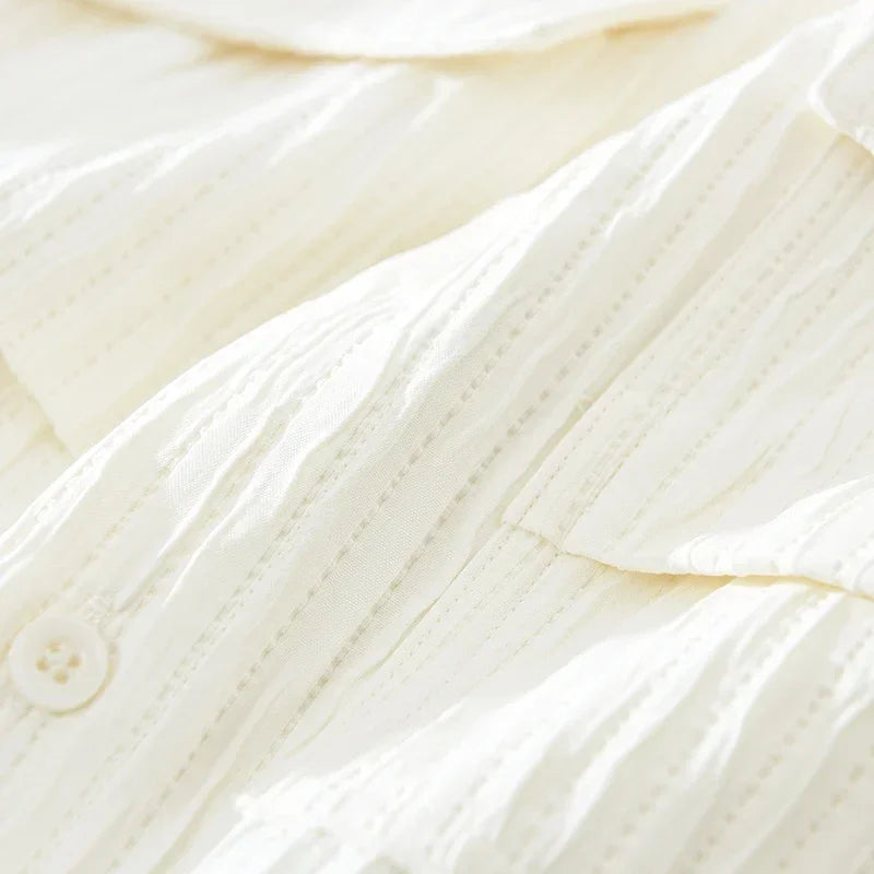 Casual Thin Pleated Solid Loose Shirt