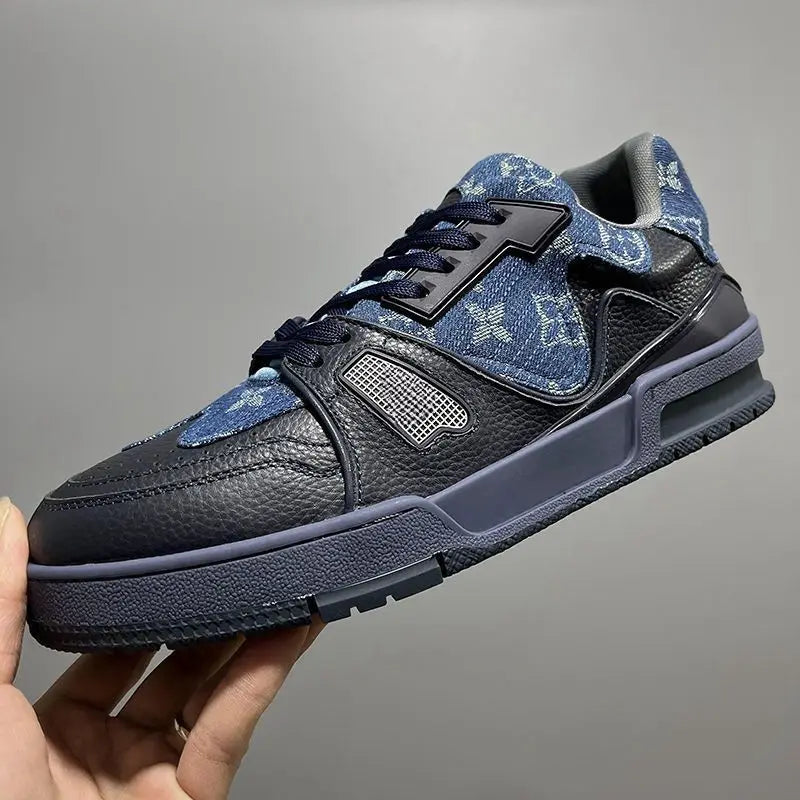 Patchwork Blue Black Geometric Sneakers