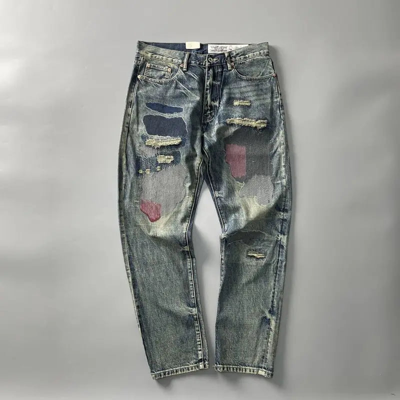 Distressed Washed Ripped Straight Leg Jeans