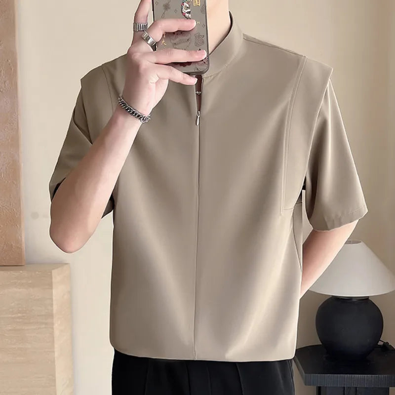 Casual Solid Half Zipper Breathable Shirt