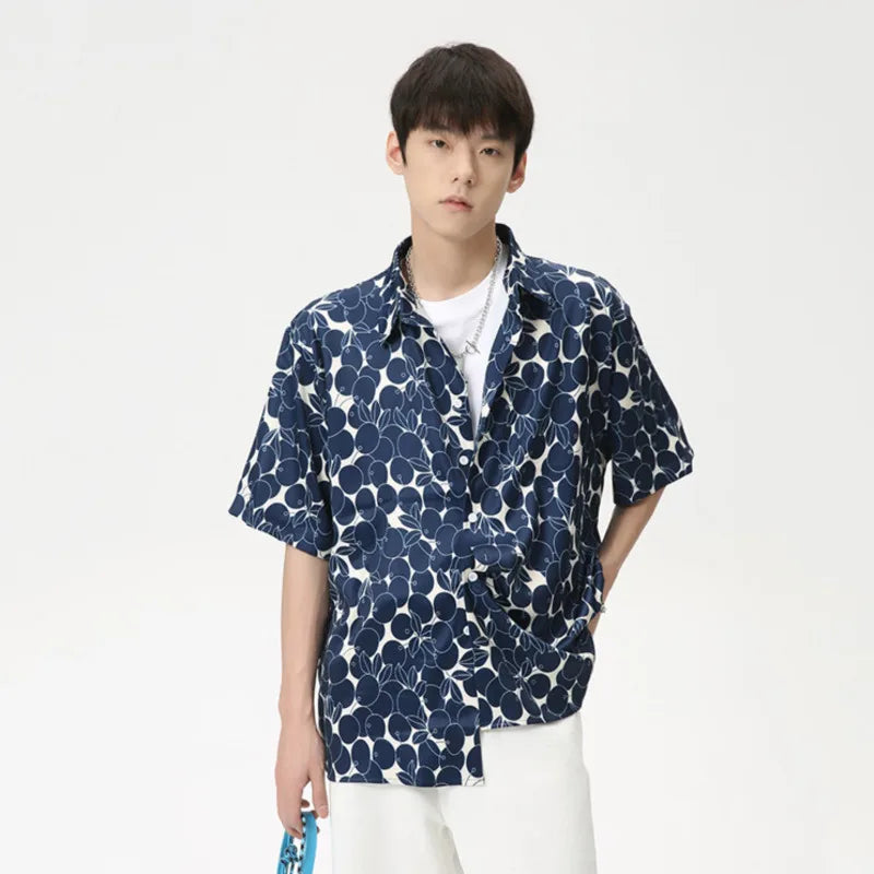 Lapel Printing Short Sleeve Casual Shirt