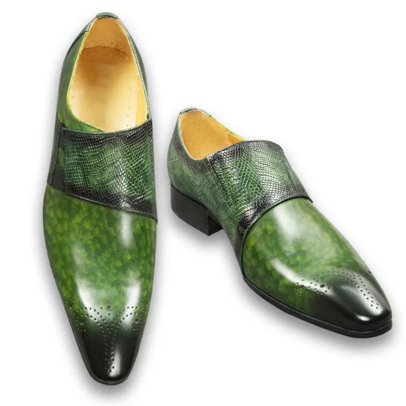 Emerald Green Leather Monk Strap Loafers