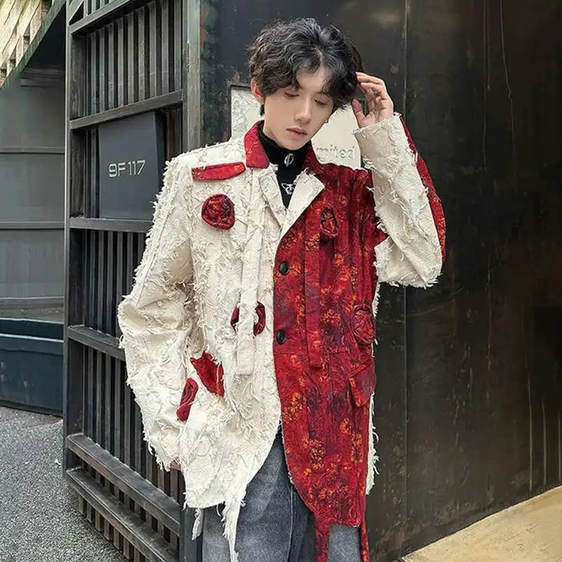 Red-White Ribbon Three-Dimensional Rose Blazer