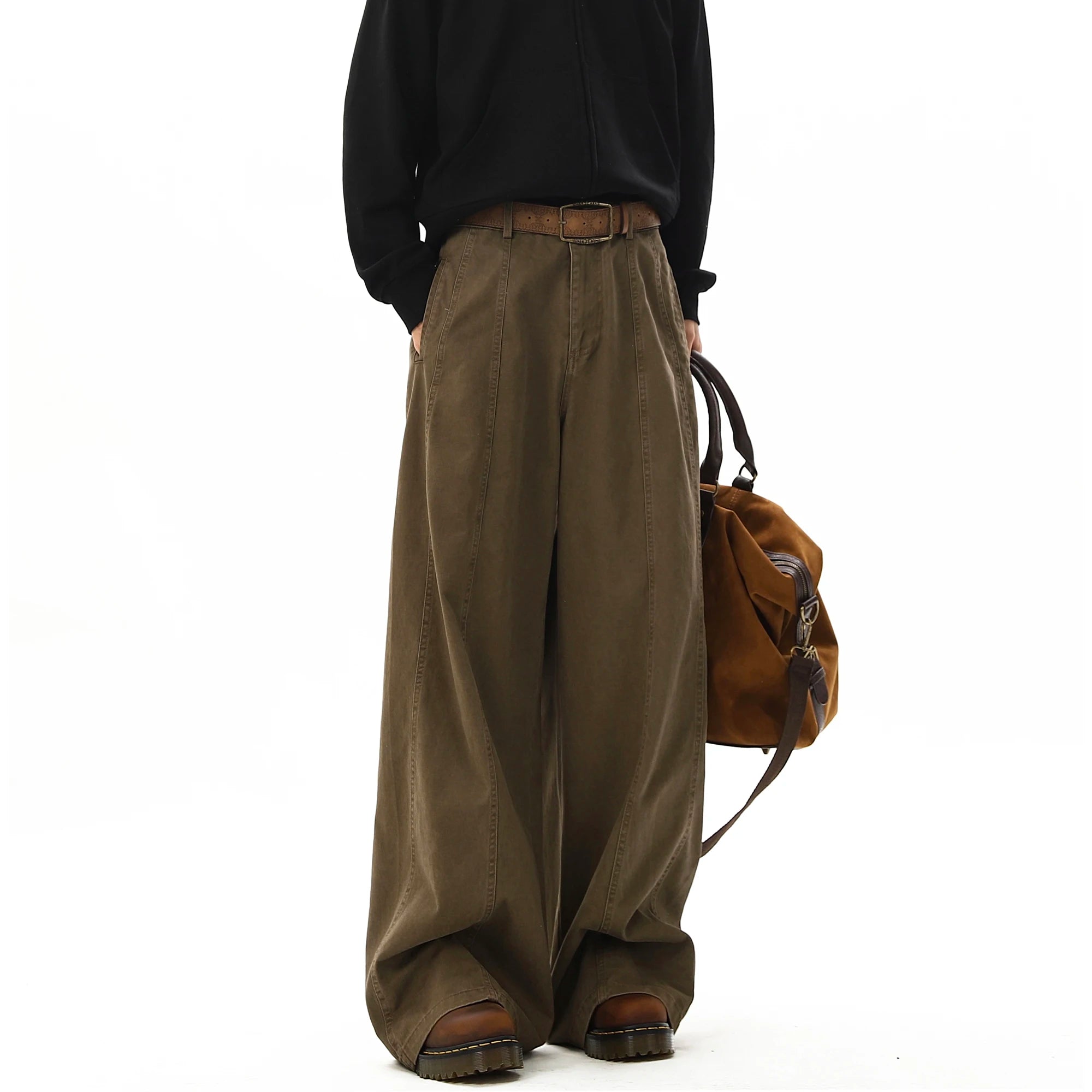 Vintage Solid Wide-Leg Men's Pants