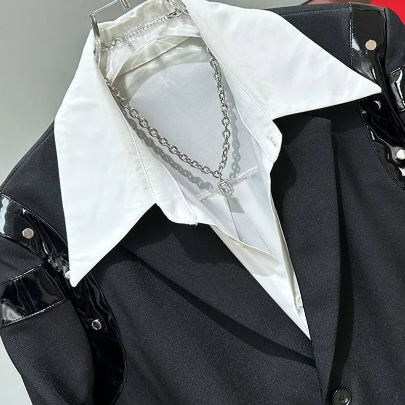 Glossy PU Leather Patchwork Design Blazer