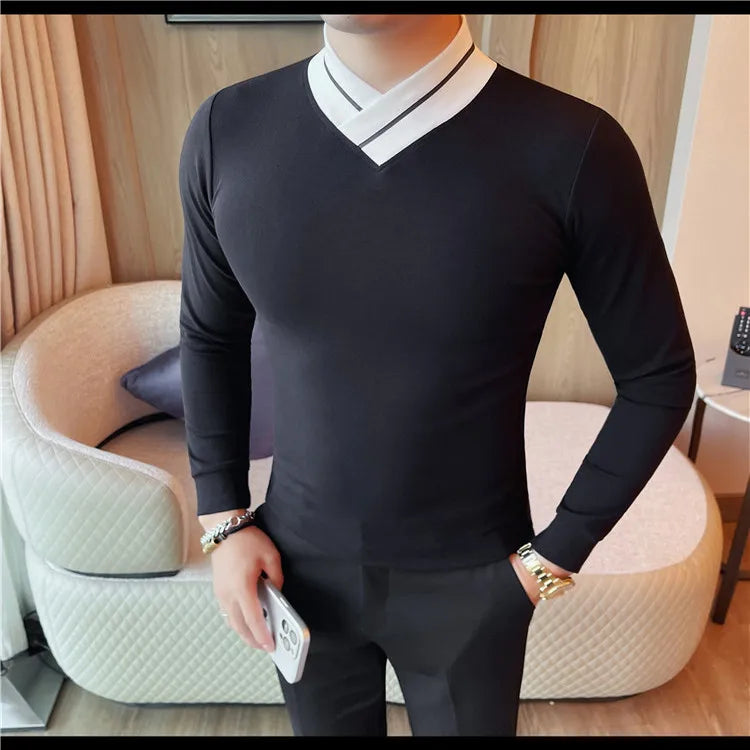 V-Neck Slim-Fit Long Sleeve T-Shirt