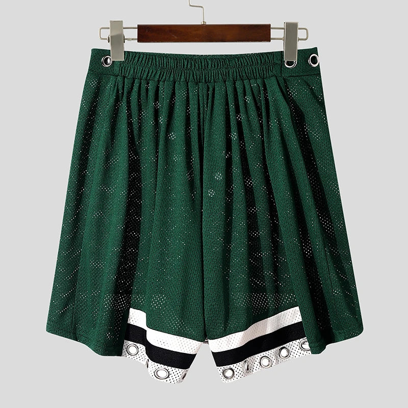 Hollow Button Polyester Loose Shorts