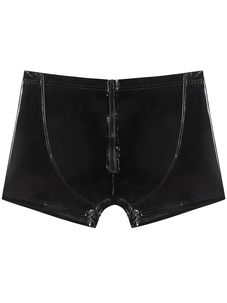 Shiny PU Leather Zipper Boxer